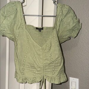 Ambiance Olive Eyelet Puff Sleeve Blouse